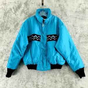 Vintage Comfy Aztec Southwestern Ski‎ Coat Womens 14 Turquoise Full Zip Snap
